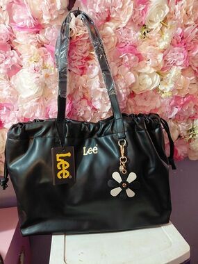 LEE Tote Bag Vegan Leather Shoulder Handbag with Drawstring Closure